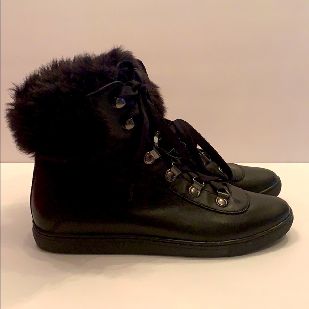 Pour La Victoire leather Sneaker w/ faux fur trim